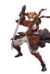  alpha_transparency armor brown_eyes brown_hair fighting_stance full_body gran_(granblue_fantasy) granblue_fantasy japanese_armor kote kusazuri looking_at_viewer male_focus minaba_hideo official_art samurai_(granblue_fantasy) scabbard sheath shoulder_armor sode solo suneate sword transparent_background weapon 