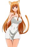  1girl absurdres animal_ears asobi_ni_iku_yo! bare_shoulders blush breasts cat_ears cat_tail collarbone eris_(asobi_ni_iku_yo!) female highres large_breasts long_hair looking_at_viewer manaalchemist orange_hair red_eyes simple_background smile solo tail transparent_background vector_trace 