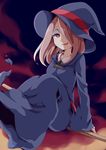  akira_ry0 bad_id bad_pixiv_id breasts broom dress hair_over_one_eye hat highres little_witch_academia long_hair open_mouth pale_skin pink_hair red_eyes sitting sitting_on_object small_breasts smile solo sucy_manbavaran witch witch_hat 