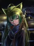  animal_ears atalanta_(fate) braid cat_ears coat fate/apocrypha fate_(series) gloves green_eyes green_hair highres long_hair mukade_(siieregannsu) open_mouth ribbon scarf 