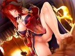  1boy 1girl astaroth_(taimanin_asagi) breasts footjob kimono large_breasts naughty_face potion_(moudamepo) red_hair taimanin_asagi_battle_arena 