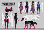  anthro canine clothed clothing eamart feathered_wings feathers featureless_crotch feral knot male mammal model_sheet nude smile solo standing tongue tongue_out wings 