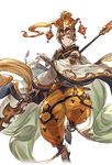  alpha_transparency apsaras_(granblue_fantasy) bridal_gauntlets brown_eyes brown_hair detached_sleeves floating full_body gran_(granblue_fantasy) granblue_fantasy hat leotard looking_at_viewer male_focus minaba_hideo official_art puffy_pants see-through shoes solo staff transparent_background 