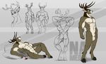  animal_genitalia anthro antlers avias_(artist) balls cervine deer fully_sheathed horn male mammal muscular nude sheath sketch_page solo 