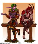  blood_elf cyborgraptor demon_hunter elf green_eyes green_hair hair horn humanoid karthuro male night_elf noxoro_evesprint red_hair video_games warcraft 