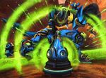  2017 armor black_fur blue_fur brown_eyes canine clothing crossover dreadlocks eyewear fingerless_gloves fur gloves hi_res kenket kneeling looking_at_viewer looking_up lucario lucio_(overwatch) male mammal nintendo overwatch painting_(artwork) pok&eacute;mon portrait side_view solo speaker spikes traditional_media_(artwork) video_games white_fur 