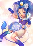  animal_ears asymmetrical_legwear blue blue_choker blue_eyes blue_footwear blue_gloves blue_hair blue_jacket blue_legwear blush boots bubble_skirt choker commentary_request crown cure_gelato earrings extra_ears food gloves ice_cream jacket jewelry kirakira_precure_a_la_mode lion_ears lion_tail long_hair looking_at_viewer magical_girl nishizawa open_mouth precure short_sleeves skirt smile socks solo tail tategami_aoi teeth 