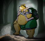  anthro avias_(artist) backpack bear beer_gut belly big_belly eyewear fur goggles hyper hyper_belly male mammal overweight solo standing 
