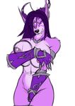  2017 alternate_species anthro areola big_areola big_breasts breasts canine clothing collar covering covering_breasts covering_crotch elbow_gloves fangs female fur furball gloves hair hair_over_eye hi_res horn jra&#039;gaana mammal mostly_nude multicolored_fur navel portrait purple_eyes purple_hair shoulder_tuft simple_background sketch three-quarter_portrait two_tone_fur video_games warcraft were werewolf white_background worgen 