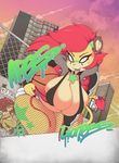  apes basketball bent_over big_breasts breasts cleavage cleavage_spill clothed clothing detailed_background ear_piercing fangs feline female ghetto graffiti hair hoodie huge_breasts lion mammal piercing red_hair slightly_chubby smutbunny thick_thighs tongue wide_hips 