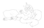  &lt;3 charr feline female guild_wars halbean horn looking_at_viewer looking_back lounging lying mammal nude on_side pillow purna_whitewillow seductive sketch solo video_games wineglass 