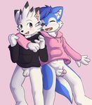  arm_around_shoulders avian balls blush bottomless canine clothed clothing cub cute_fangs duo erection eyes_closed finn_ayers flaccid hoodie humanoid_penis hybrid male male/male mammal navel penis sagemerric smile standing uncut winterwolfy wolf young 