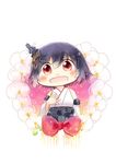  :d black_hair blush chibi commentary_request detached_sleeves flower hair_ornament hinata_yuu kantai_collection looking_at_viewer nontraditional_miko open_mouth red_eyes short_hair smile solo yamashiro_(kantai_collection) 