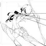  aiming alternate_costume arrow bow_(weapon) cinder_fall drawing_bow holding holding_arrow holding_bow_(weapon) holding_weapon jumping mask monochrome neichiru outstretched_arm rwby sneaking_suit solo weapon 