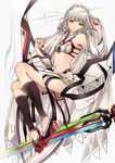  altera_(fate) bare_shoulders black_nails closed_mouth daenarys dark_skin detached_sleeves fate/extella fate/extra fate/grand_order fate_(series) full_body highres invisible_chair looking_at_viewer midriff nail_polish navel photon_ray red_eyes short_hair sitting solo sword tattoo veil weapon white_hair 
