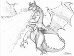  ambiguous_gender arrow blood claws dragon fangs fire fire_breathing horn monochrome open_mouth reptile scalie simple_background sketch solo stab teeth unknown_artist wings wounded 