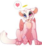 &lt;3 alpha_channel blue_eyes feathered_wings feathers feline fur heterochromia kitchiki lion mammal pink_fur simple_background smile transparent_background wings 