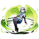  alpha_transparency black_bow black_legwear black_shirt blue_eyes blue_ribbon blue_skirt bow braid divine_gate feathered_wings full_body green_wings hair_bow kanase_kanon looking_at_viewer neck_ribbon official_art panties pleated_skirt ribbon saikai_academy_uniform school_uniform serafuku shadow shirt short_hair silver_hair skirt solo strike_the_blood transparent_background ucmm underwear white_shirt wings 