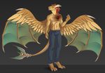  anthro clothed clothing dragon eamart hair horn male navel solo standing tattoo topless wings 