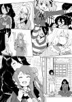  6+girls bandage biting blazer bow braid breasts cleavage collarbone eyes_closed facial_scar greyscale hair_between_eyes hair_ornament hair_ribbon hand_up hiding hoshikawa_lily jacket konno_junko large_breasts long_hair low_twintails minamoto_sakura mizuno_ai monochrome multicolored_hair multiple_girls natsutarou neck_scar nikaidou_saki patchwork_skin polka_dot polka_dot_bow ponytail ribbon robe scar scar_on_cheek school_uniform shirt short_hair side_ponytail smile sparkle streaked_hair striped striped_shirt track_suit twintails yamada_tae yuugiri_(zombie_land_saga) zombie zombie_land_saga 