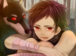  animal_ears bandages brown_hair chien_(tales_of_innocence) crying dog dog_ears knees_up male_focus open_mouth pengin1968 red_eyes sitting solo tales_of_(series) tales_of_innocence teeth tree 