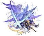  alpha_transparency armor attack attacking_viewer blonde_hair blue_cape blue_eyes boots cape diffraction_spikes full_body gauntlets granblue_fantasy holding holding_sword holding_weapon looking_at_viewer male_focus minaba_hideo official_art open_mouth romeo_(granblue_fantasy) solo sword transparent_background weapon 