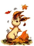  autumn_leaves falling_leaves gen_4_pokemon highres leaf leafeon no_humans pokemon pokemon_(creature) solo withered 