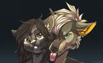  ambiguous_gender anthro canine clothed clothing duo eamart feline fur hair looking_at_viewer mammal smile 