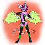  anthro bat breasts clothed clothing collar female hair looking_at_viewer mammal smile solo standing wings yojek163 