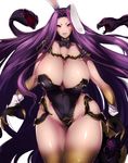  1girl animal_ears blush breasts bunny_ears bunny_suit choker cleavage fate/grand_order fate_(series) gorgon_(fate) lips open_mouth purple_eyes purple_hair ribbon rider scales very_long_hair 