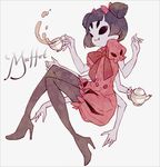  1girl bow extra_arms extra_eyes fangs high_heels insect_girl muffet multiple_arms multiple_eyes purple_skin ribbon spider_girl thighhighs undertale 