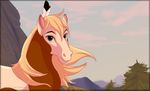  ambiguous_gender blonde_hair day equine feral hair horse kitchiki mammal outside sky smile solo spirit:_stallion_of_the_cimarron 