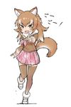  :d animal_ears arm_at_side blush brown_hair dot_nose empty_eyes eyebrows_visible_through_hair fang full_body fur_trim gradient_hair index_finger_raised japanese_wolf_(kemono_friends) jpeg_artifacts kanemaru_(knmr_fd) kemono_friends leg_up light_brown_eyes long_hair long_sleeves multicolored multicolored_hair multicolored_tail neckerchief official_art open_mouth pink_neckwear pink_skirt plaid plaid_skirt pleated_skirt pointing pointing_at_viewer puffy_sleeves sailor_collar sanpaku shadow sidelocks simple_background skirt smile solo standing standing_on_one_leg tail thighhighs tsurime two-tone_hair v-shaped_eyebrows white_background white_footwear white_hair wolf_ears wolf_girl wolf_tail zettai_ryouiki 