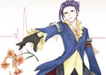  dg081 flower gloves male_focus open_mouth purple_eyes purple_hair solo tales_of_(series) tales_of_vesperia upper_body white_background yeager_(tales) 