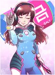  animal_print bangs blue_bodysuit bodysuit boots bracer breasts breasts_apart brown_hair bunny_print closed_eyes closed_mouth cowboy_shot d.va_(overwatch) eyelashes facepaint facial_mark gloves gun hand_up headphones holding holding_gun holding_weapon kyoute legs_apart lips long_hair long_sleeves meme nose overwatch pauldrons pilot_suit pink_lips ribbed_bodysuit salt salt_bae_(meme) salt_shaker shoulder_pads signature skin_tight small_breasts smile solo standing thigh_boots thighhighs turtleneck weapon whisker_markings white_footwear white_gloves 