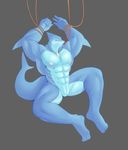  2017 abs anthro armpits bdsm biceps bondage bound clenched_teeth fish jewelry male manyu1085 marine muscular necklace nipples pink_nipples shark simple_background slit solo teeth 