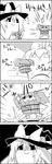 4koma animal_ears bouncing bow bucket comic commentary_request greyscale hair_bobbles hair_bow hair_ornament hand_on_own_head hat hat_bow highres kemono_friends kirisame_marisa kisume monochrome no_humans serval_(kemono_friends) serval_ears shaded_face shovel smile sparkle tani_takeshi touhou translation_request twintails witch_hat yukkuri_shiteitte_ne 
