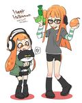  anger_vein bike_shorts boots brown_eyes burst_bomb_(splatoon) cat cosplay costume_switch domino_mask fang glasses halloween happy_halloween headphones inkling inkling_(cosplay) jajji-kun_(splatoon) kanya_pyi long_hair look-alike mask multiple_girls open_mouth orange_eyes orange_hair over-kneehighs persona persona_5 pigeon-toed sakura_futaba sakura_futaba_(cosplay) short_shorts shorts sidelocks simple_background splatoon_(series) splatoon_1 splattershot_(splatoon) spoken_anger_vein tentacle_hair thighhighs white_background 