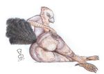  2017 absurd_res anthro avian beak big_breasts big_butt black_feathers breasts brown_feathers butt butt_markings colored_pencil_(artwork) crossed_legs feathers female fluffyfurrybutt hand_on_butt hi_res markings non-mammal_breasts nude pinup pose presenting presenting_hindquarters presenting_pussy pussy signature simple_background smile smirk solo spread_butt spreading tail_feathers talons traditional_media_(artwork) white_background 