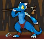 2017 claws clothing digital_media_(artwork) fionthebunny horn kobold male scales scalie simple_background smile solo standing teeth toe_claws 