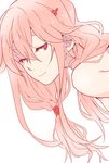  breasts commentary_request guilty_crown hair_ornament hairclip half-closed_eyes highres long_hair looking_at_viewer medium_breasts nude pink_hair ppp6919 red_eyes simple_background smile solo twintails upper_body white_background yuzuriha_inori 
