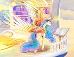  cutie_mark detailed detailed_background equine feathered_wings feathers female feral friendship_is_magic hooves horn mammal my_little_pony princess_celestia_(mlp) smile solo standing viwrastupr winged_unicorn wings 