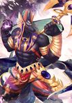  abs anthro anubian_jackal anubis black_nose canine clothing deity egyptian egyptian_collar girdle glowing gold_(metal) headdress illust jackal lapis_(gem) loincloth long_ears male mammal midriff muscular muscular_male scepter sylviajo 