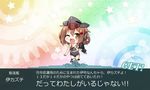  bare_shoulders brown_eyes brown_hair check_commentary chibi comic commentary_request cosplay fang gloves hair_between_eyes hair_ornament hairclip hat headphones i-14_(kantai_collection) i-14_(kantai_collection)_(cosplay) ikazuchi_(kantai_collection) kadose_ara kantai_collection looking_at_viewer open_mouth partly_fingerless_gloves pun sailor_collar school_swimsuit short_hair single_glove solo swimsuit thigh_gap translated 