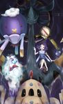  :3 :d acerola_(pokemon) anchor armlet bangs bare_arms bare_legs blue_eyes collarbone costume dhelmise dress drifblim elite_four flat_chest flipped_hair fog froslass gem gen_3_pokemon gen_4_pokemon gen_7_pokemon hair_ornament highres knees_together_feet_apart light_particles mimikyu open_mouth palossand pokemon pokemon_(creature) pokemon_(game) pokemon_sm purple_hair sableye sand sand_castle sand_sculpture sandals seaweed ship's_wheel short_hair short_sleeves shovel sitting smile sokisaki4ki stitches tongue topknot torn_clothes torn_dress torn_sleeves trial_captain 