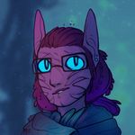  2017 abstract_background ambiguous_gender commander_ledi ear_piercing eyewear flora_fauna glasses guild_wars hair humanoid icon long_ears mutisija not_furry piercing plant pointy_ears purple_body purple_hair scar smile solo sylvari video_games 