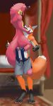  ambiguous_gender anthro canine clothed clothing dragon duo fox fur hug male male/ambiguous mammal nude open_mouth smile talons topless yojek163 