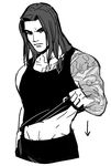  1boy dressing francishsie hanzo_(overwatch) looking_at_viewer male_focus muscle overwatch solo tank-top tattoo 