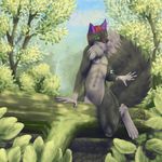  anthro canine featureless_crotch fur hair looking_at_viewer male mammal navel nude outside smile solo yojek163 