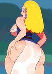  areola_slip areolae ass blonde_hair breasts from_behind highres j-10_(steven_universe) loincloth looking_back open_mouth see-through smile solo steven_universe thick_thighs thighs torionion wet wet_clothes 